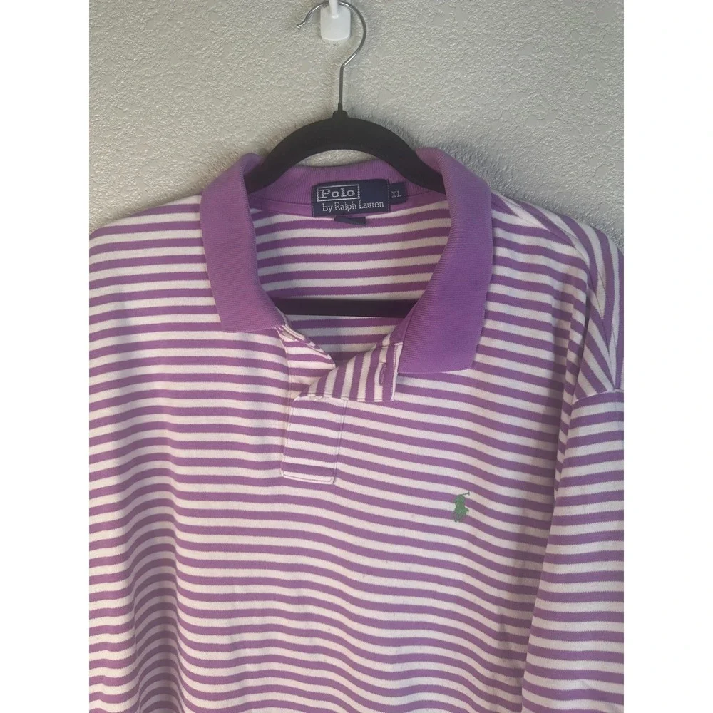 Polo Ralph Lauren Men's Purple Striped Short Sleeve Pony Logo Polo Shirt Size XL
